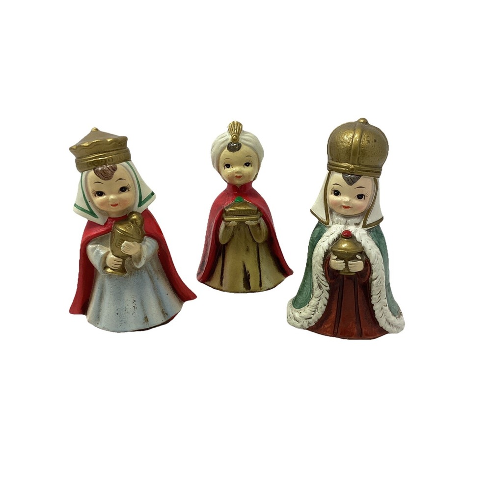 Vtg Josef Originals 3 Wisemen Three Kings Nativity Figurines Paper Mache Korea